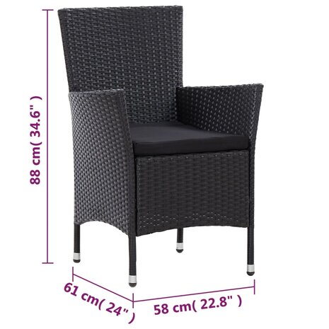7-delige Tuinset met kussens poly rattan zwart