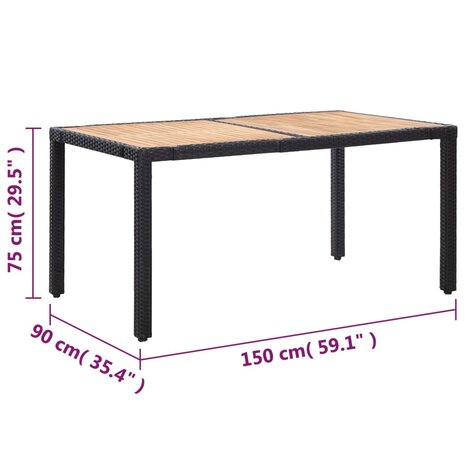 7-delige Tuinset met kussens poly rattan zwart