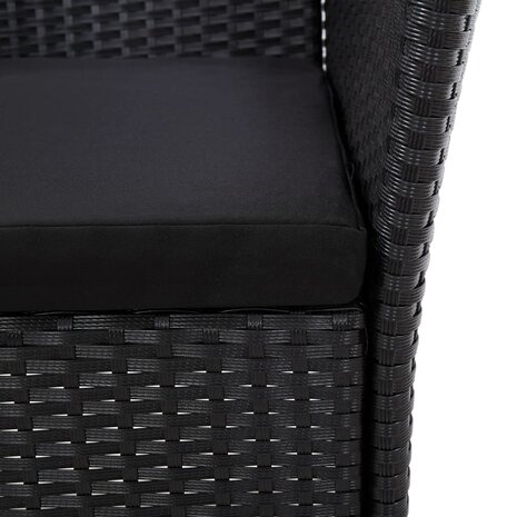 5-delige Tuinset met kussens poly rattan zwart