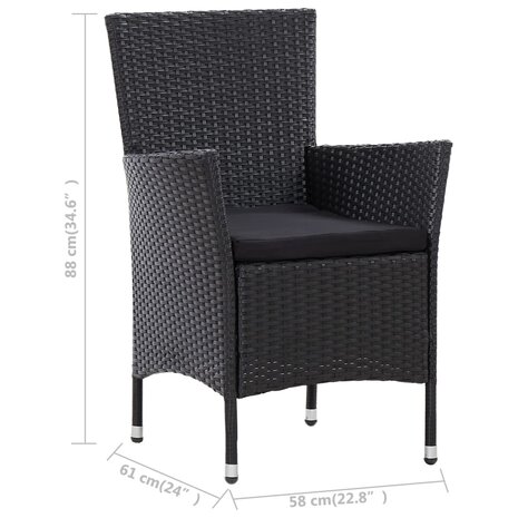 5-delige Tuinset met kussens poly rattan zwart