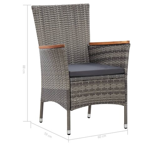 5-delige Tuinset met kussens poly rattan grijs