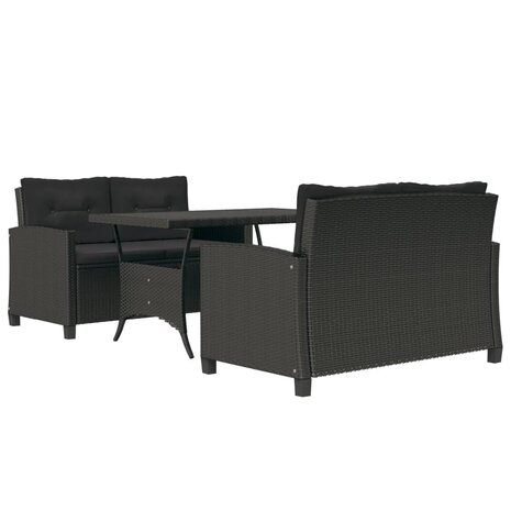 3-delige Tuinset met kussens poly rattan zwart