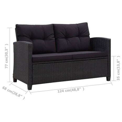 3-delige Tuinset met kussens poly rattan zwart