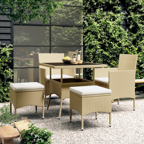 5-delige Loungeset poly rattan beige