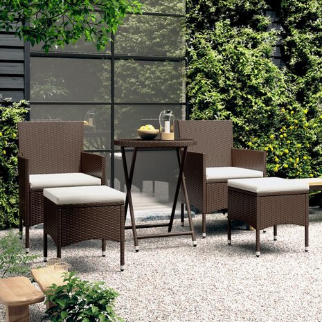 5-delige Bistroset poly rattan en gehard glas bruin