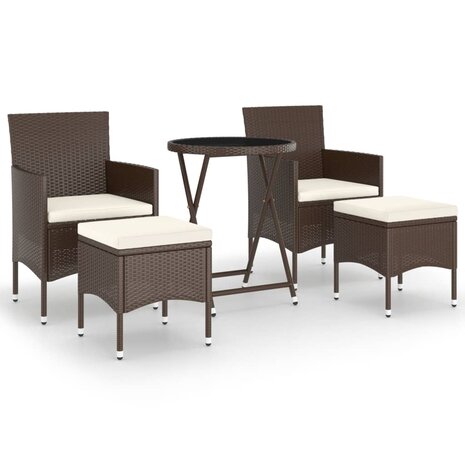 5-delige Bistroset poly rattan en gehard glas bruin