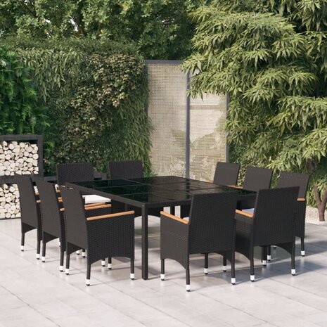 11-delige Tuinset poly rattan zwart