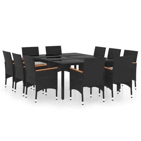 11-delige Tuinset poly rattan zwart