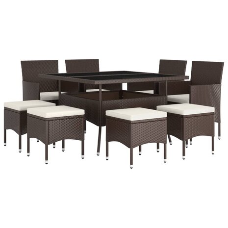 9-delige Tuinset poly rattan bruin