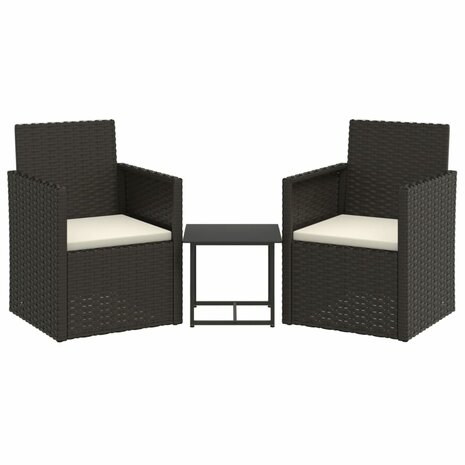 3-delige Loungeset met kussens poly rattan zwart