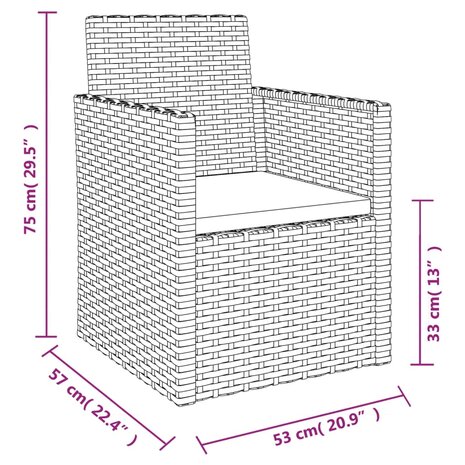 3-delige Loungeset met kussens poly rattan zwart