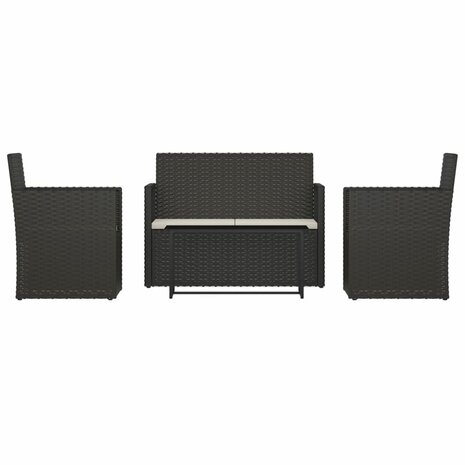 4-delige Loungeset met kussens poly rattan zwart