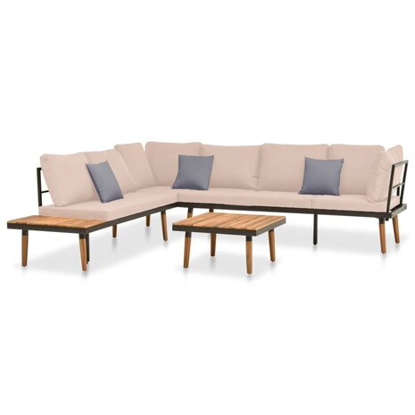 4-delige Loungeset met kussens massief acaciahout