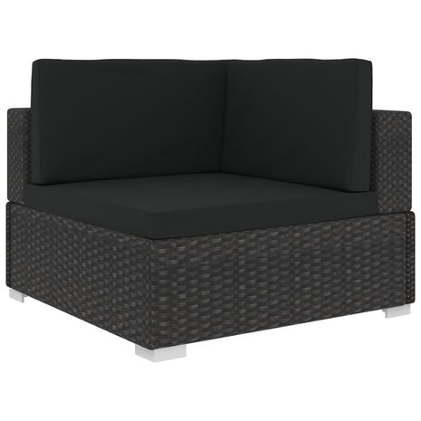 6-delige Loungeset met kussens poly rattan zwart