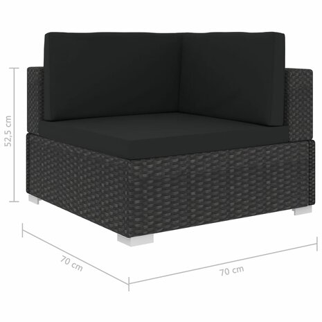 6-delige Loungeset met kussens poly rattan zwart