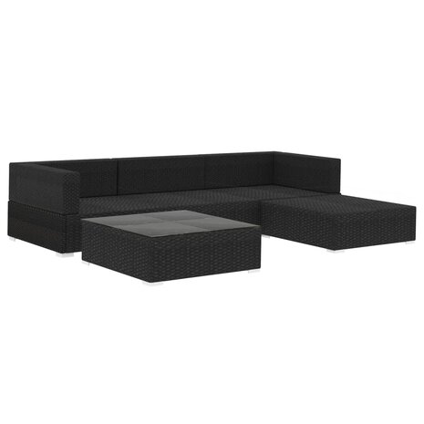 5-delige Loungeset met kussens poly rattan zwart