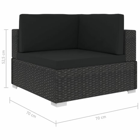 5-delige Loungeset met kussens poly rattan zwart