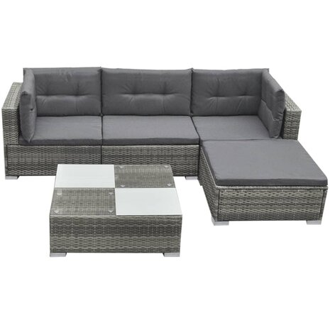 5-delige Loungeset met kussens poly rattan grijs