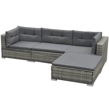 5-delige Loungeset met kussens poly rattan grijs