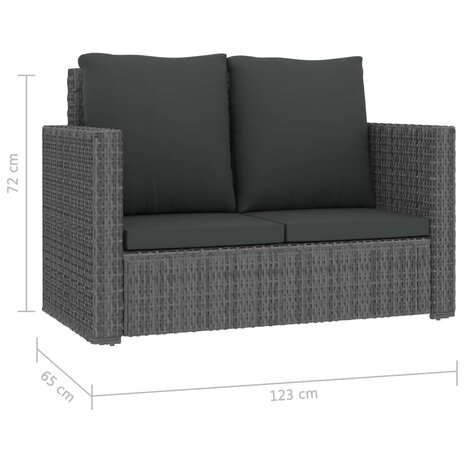 2-delige Loungeset met kussens poly rattan grijs