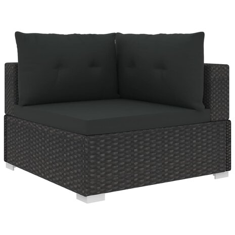 6-delige Loungeset met kussens poly rattan zwart