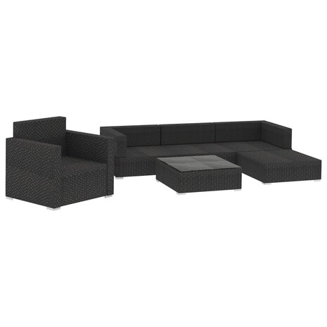 6-delige Loungeset met kussens poly rattan zwart