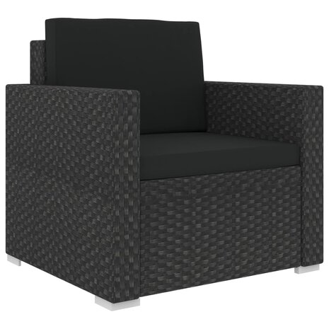 6-delige Loungeset met kussens poly rattan zwart