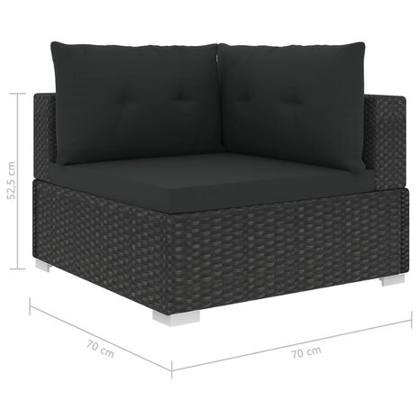 6-delige Loungeset met kussens poly rattan zwart