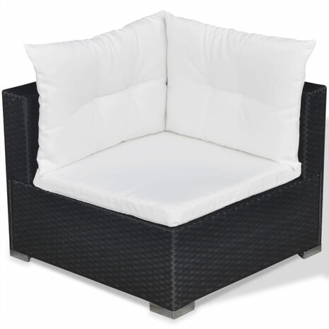 5-delige Loungeset met kussens poly rattan zwart