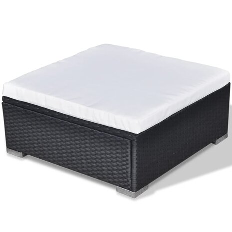 5-delige Loungeset met kussens poly rattan zwart
