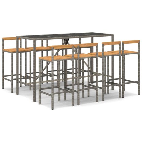 9-delige Tuinbarset poly rattan en massief acaciahout grijs