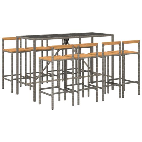 9-delige Tuinbarset poly rattan en massief acaciahout grijs