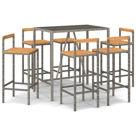 7-delige Tuinbarset poly rattan en massief acaciahout grijs