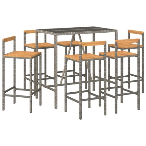 7-delige Tuinbarset poly rattan en massief acaciahout grijs