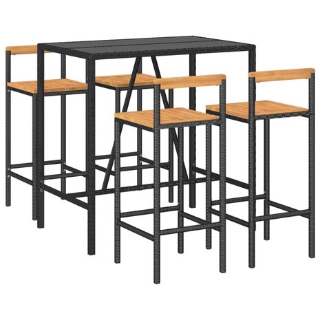 5-delige Tuinbarset poly rattan en massief acaciahout zwart