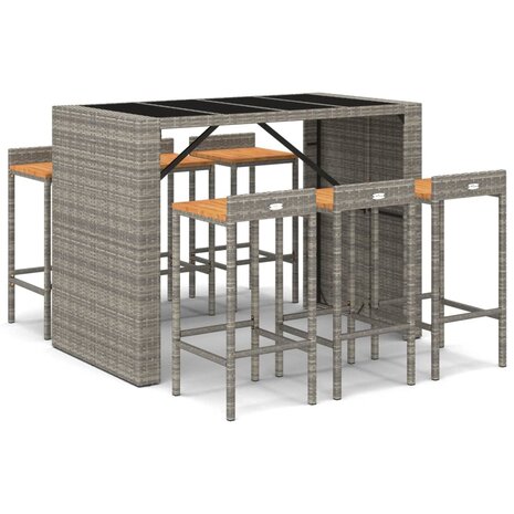 7-delige Tuinbarset poly rattan en massief acaciahout grijs