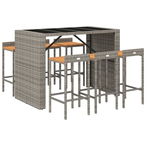 7-delige Tuinbarset poly rattan en massief acaciahout grijs