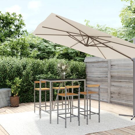 5-delige Tuinbarset poly rattan en massief acaciahout grijs