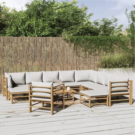 12-delige Loungeset met kussens bamboe lichtgrijs