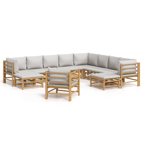 12-delige Loungeset met kussens bamboe lichtgrijs
