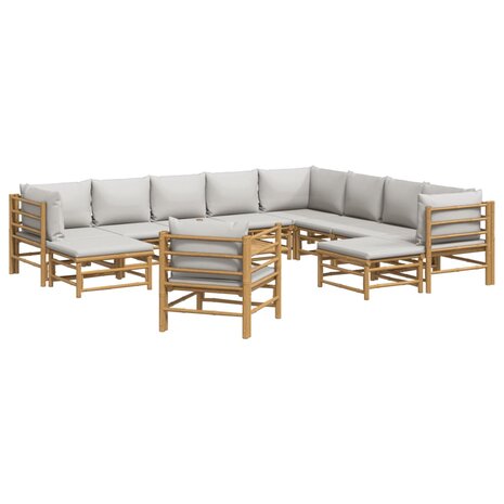 12-delige Loungeset met kussens bamboe lichtgrijs