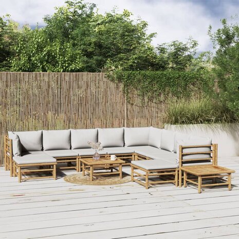 12-delige Loungeset met kussens bamboe lichtgrijs