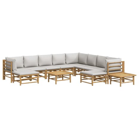 12-delige Loungeset met kussens bamboe lichtgrijs
