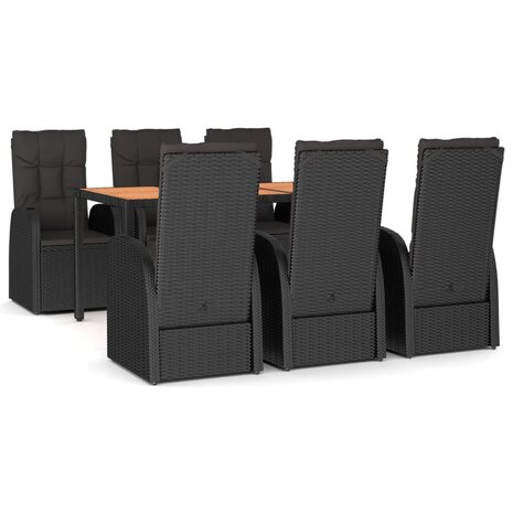 7-delige Tuinset met kussens poly rattan zwart