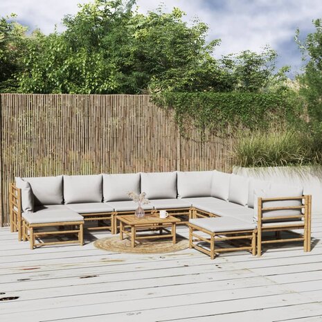 11-delige Loungeset met kussens bamboe lichtgrijs