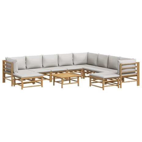 11-delige Loungeset met kussens bamboe lichtgrijs