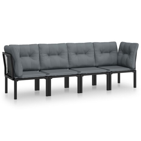 4-delige Loungeset poly rattan zwart en grijs