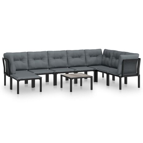 9-delige Loungeset poly rattan zwart en grijs