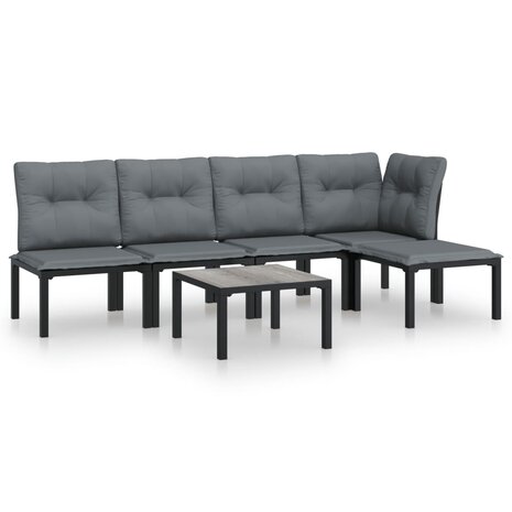 6-delige Loungeset poly rattan zwart en grijs