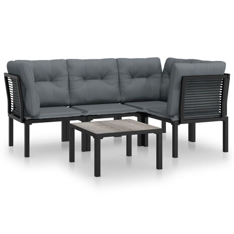 5-delige Loungeset poly rattan zwart en grijs